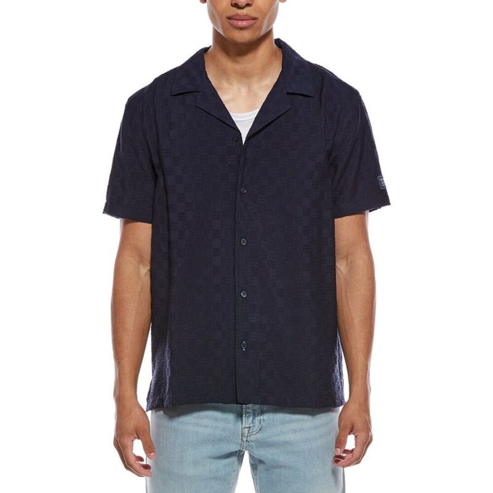 Scotch & Soda Mens  Solid Camp Shirt, Blue